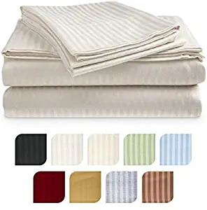 Crystal Trading 4-Piece Bed Sheet Set - Dobby Stripe - Microfiber - (Full, Ivory)