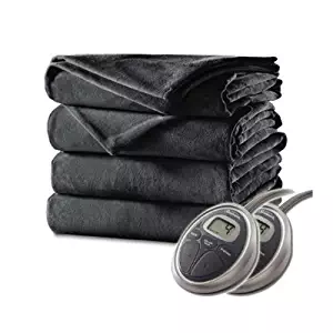 Sunbeam Premium Velvet Plush KING Electric Heated Blanket with 20-Heat Settings and Auto Shut-off, Slate Gray