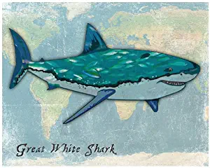 Little Pig Studios Shark Art Prints for Kids (Great White Shark, 8"x10")