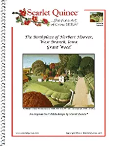 Scarlet Quince WOO007lg The Birthplace of Herbert Hoover, West Branch, Iowa by Grant Wood Counted Cross Stitch Chart, Large Size Symbols