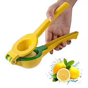 DaTOOL TRS006 Aluminum, Top Rated Premium Quality Metal Lemon Lime Squeezer Manual Citrus Press Juicer 2-in-1 with Long Handle Spoon (Yellow), 8.5 x 2.9 x 2 inches,