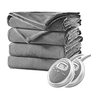 Sunbeam Queen Electric Heated Blanket Luxurious Velvet Plush 2 Digital Controllers Auto-Off Feature - 5yr Warranty, Light Steel Grey