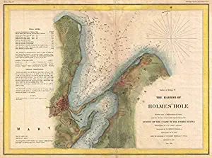 Imagekind Wall Art Print Entitled Vintage Martha's Vineyard Holmes Hole Map (1847) by Alleycatshirts @Zazzle | 10 x 7