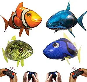 William Mark Air Swimmers AquAIRium 4-Pack: Flying Shark, Clownfish, Regal Tang, and Bass Fish