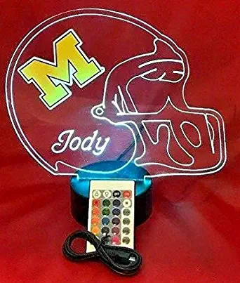 University of Michigan Wolverines UM, U-M U of M UMich NCAA College Football Helmet Light Up Table Lamp LED Personalized Our Newest Feature - It's Wow, Remote 16 Colors, Free Engraving, Great Gift