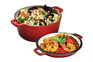 2 in 1 Enameled Double Dutch Oven, 5-Quart, Red