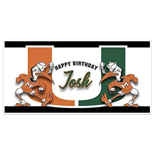 Miami Hurricanes College Football Birthday Banner Party Decoration Backdrop