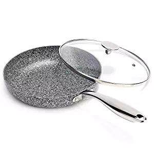 MICHELANGELO 10 Inch Granite Frying Pan with Lid, Nonstick Stone Frying Pan, Granite Rock Pan - Grey