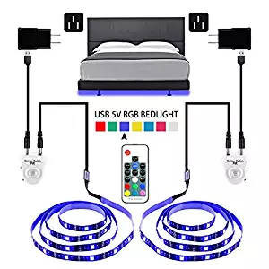 Topled Light Under Bed Light 4.9ft x 2 Flexible LED Strip Motion Sensor Night Light Bedside Lamp Illumination RGB Color Include Warm Color with Automatic Shut Off Timer for Bedroom, Stairs, Cabinet